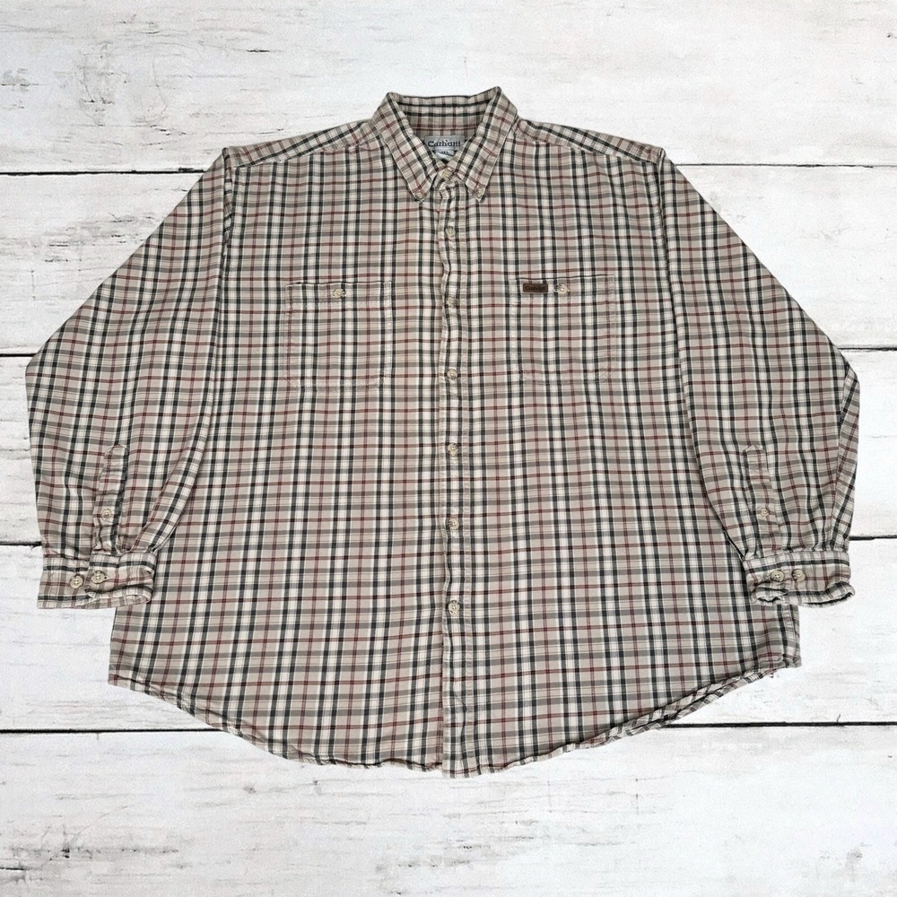 Carhartt Mens Brown Plaid Button Up Long Sleeve - XXL